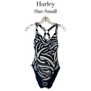 NWOT Hurley one piece swimsuit padded bra adjustable straps Navy blue  white SM